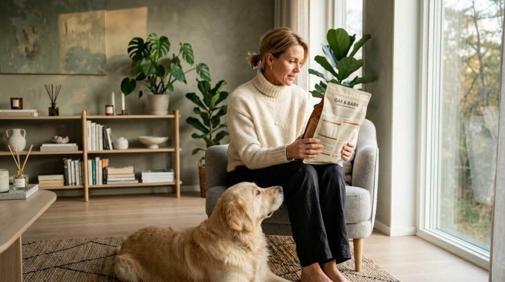 Lifestyle portrait: Affluent woman in modern Scandinavian ho