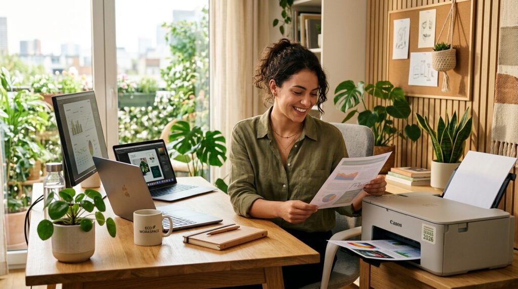 Young professional working at modern home office desk in 202