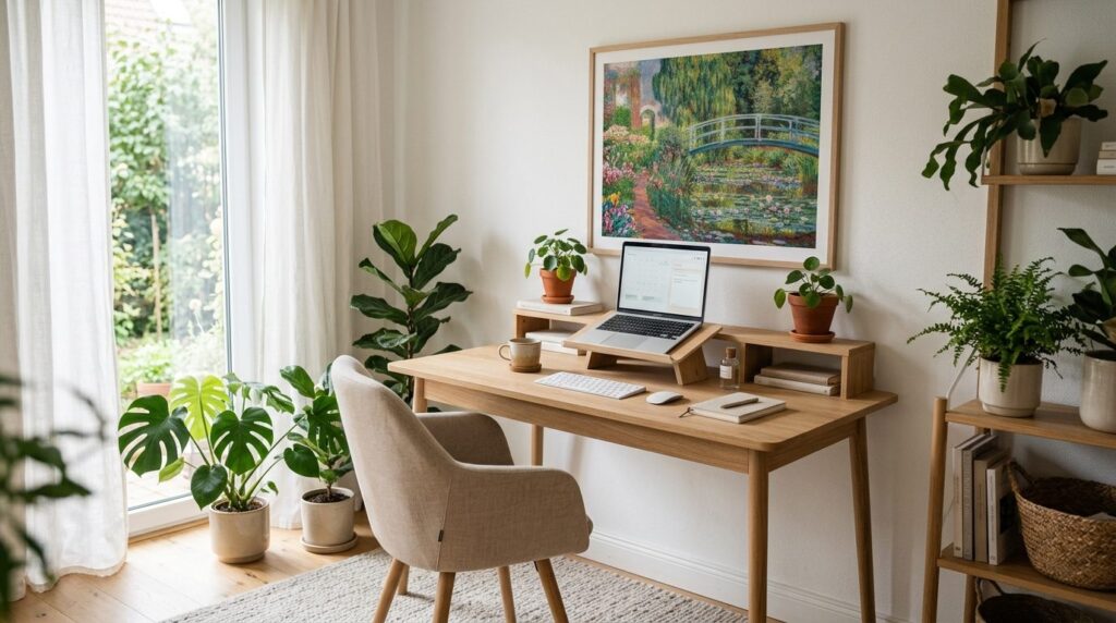 Scandinavian-inspired home office workspace with Claude Mone