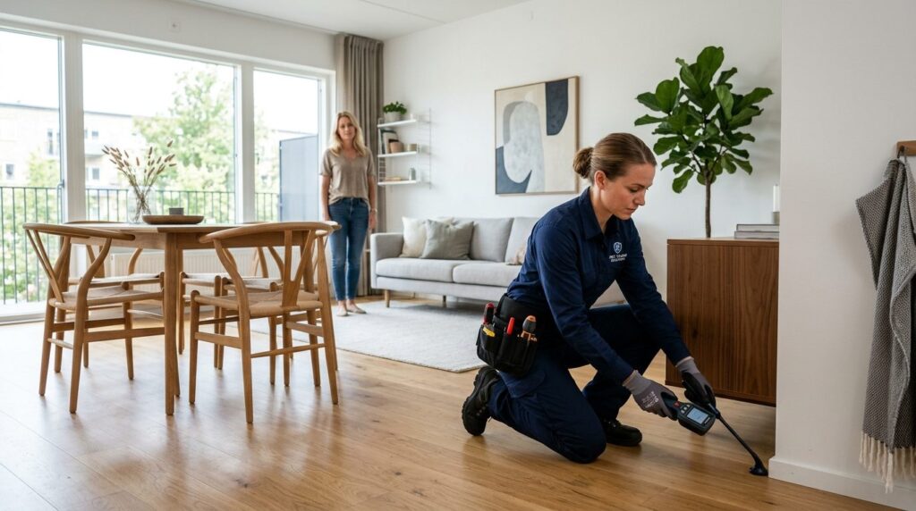 Professional pest control expert in modern uniform conductin